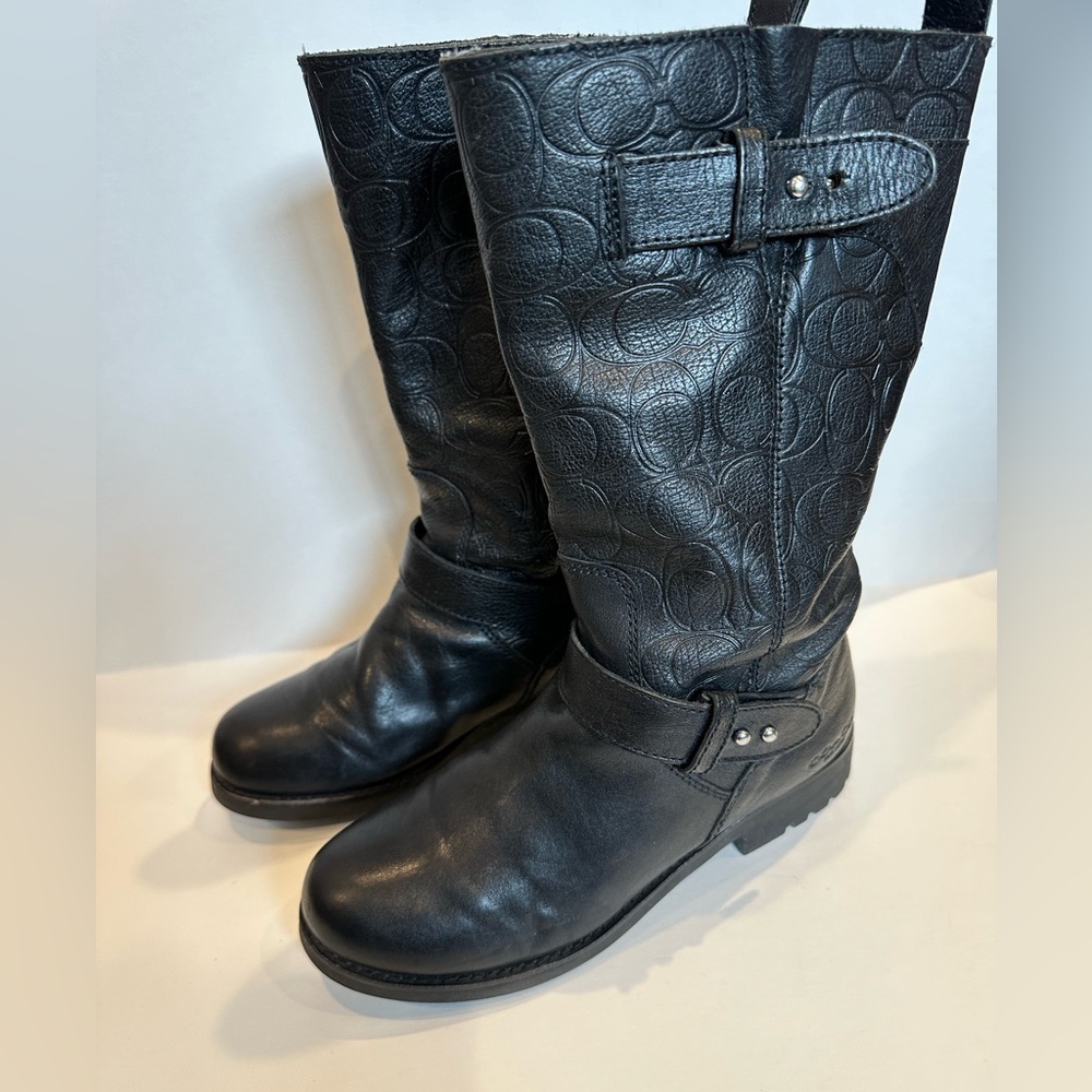 Coach Women's Virginia Logo Embossed Leather Moto Boots - Picture 3 of 8